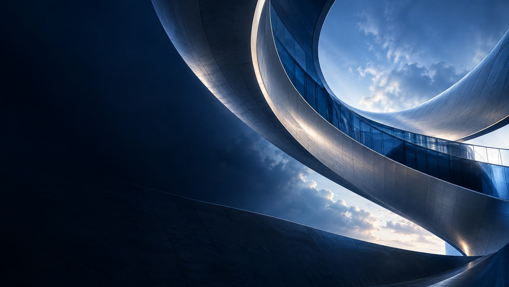 Sweeping blue architectural forms, representing connected and thoughtfully engineered systems